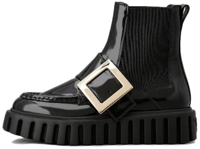 羅傑·維維亞 Viv' Go-Thick 金屬扣漆皮短筒切爾西靴 女款 黑色 Buy 羅傑·維維亞 Viv' Go-Thick 金屬扣漆皮短筒切爾西靴 女款 黑色