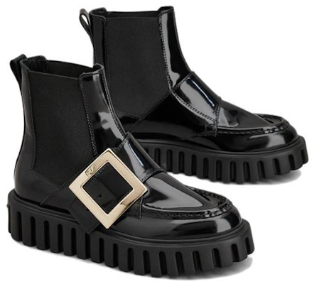 (Women) Roger Vivier Viv' Go-Thick 'Metal Buckle Patent Leather Chelsea Boot Black' RVW64634420MRKB999 Order (Women) Roger Vivier Viv' Go-Thick 'Metal Buckle Patent Leather Chelsea Boot Black' RVW64634420MRKB999
