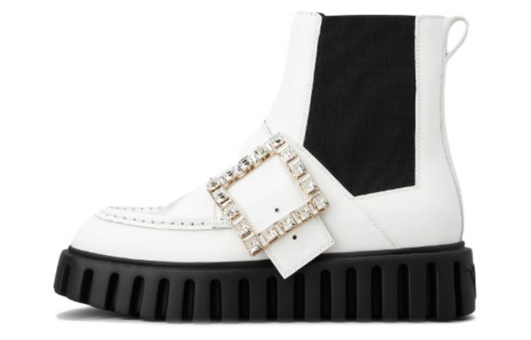 (Women) Roger Vivier Viv' Go-Thick Chelsea Boot 'Metal Buckle White Patent Leather' RVW64634440MRKB001