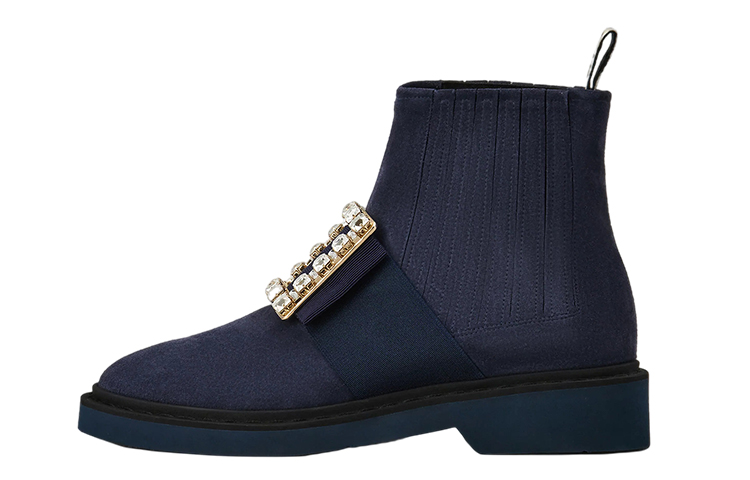 (W) Roger Vivier Viv' Rangers 'Blue Crystal Buckle Suede Chelsea'