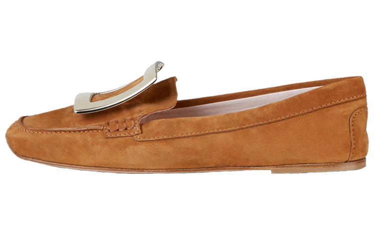 (W) Roger Vivier Viv' Rangers 'Brown Buckle Suede Loafers'