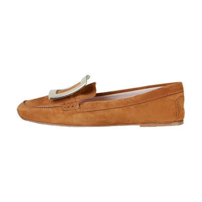 (W) Roger Vivier Viv' Rangers 'Brown Buckle Suede Loafers'