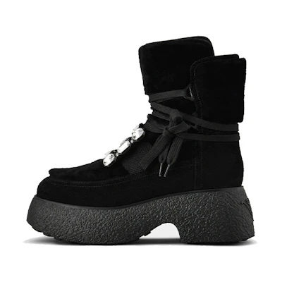 (W) Roger Vivier Viv' Rangers 'Buckle Velvet Leather Platform Boots Black'