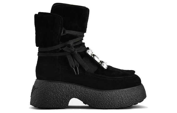 Order (W) Roger Vivier Viv'' Rangers ''Buckle Velvet Leren Platformlaarzen Zwart'' RVW64232100QOTB999
