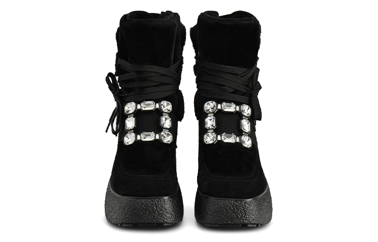 Lookbook (W) Roger Vivier Viv'' Rangers ''Buckle Velvet Leren Platformlaarzen Zwart'' RVW64232100QOTB999