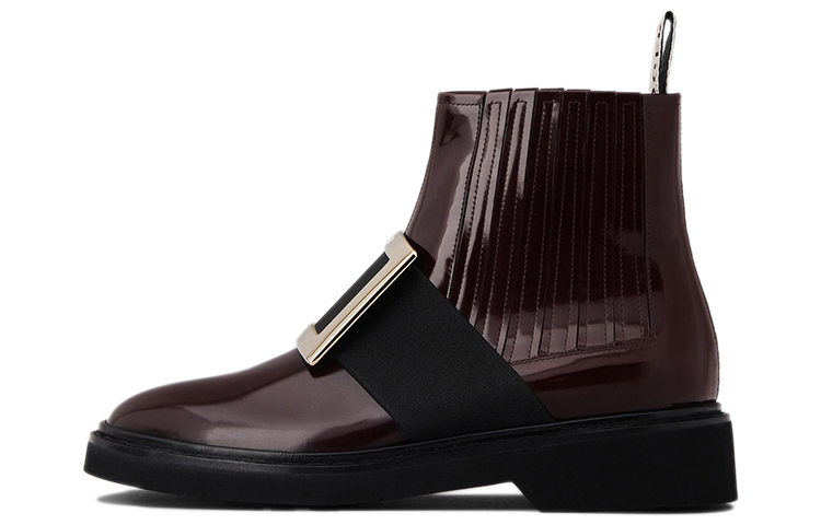 (W) Roger Vivier Viv' Rangers 'Burgundy Buckle Chelsea'