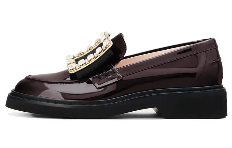 (W) Roger Vivier Viv' Rangers 'Burgundy Buckle Loafers'