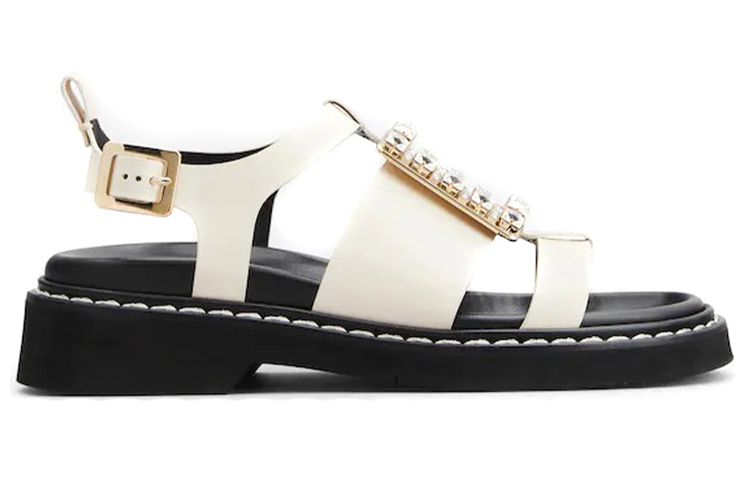 (W) Roger Vivier Viv' Rangers 'Crystal Buckle Beige Leather Sandals' 圖 2