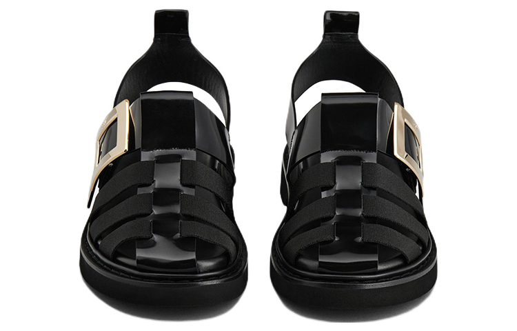 (W) Roger Vivier Viv' Rangers 'Metal Buckle Fisherman Leather Sandals Black' 圖 3