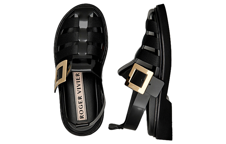 (W) Roger Vivier Viv' Rangers 'Metal Buckle Fisherman Leather Sandals Black' 圖 4
