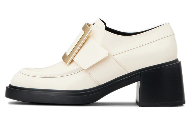 (Women) Roger Vivier Viv' Rangers 'Metallic Buckle Patent Cream' RVW59829340D1PC019