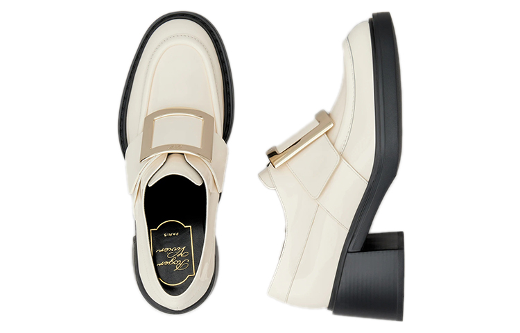 Shop (W) Roger Vivier Viv' Rangers 'Metallic Buckle Patent Cream' - Krim Paten Gesper Metalik RVW59829340D1PC019