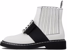 (Women) Roger Vivier Viv' Rangers 'Studded Embroidery Leather Ankle Boot White' RVW54830210MRKB001 (Women) Roger Vivier Viv' Rangers 'Studded Embroidery Leather Ankle Boot White' RVW54830210MRKB001