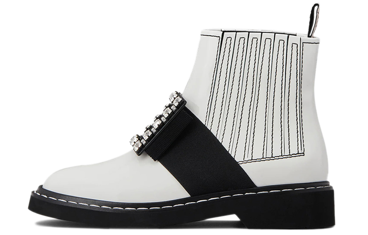 Buy (W) Roger Vivier Viv'' Rangers ''Bestickte Leder-Stiefelette mit Nieten Weiß'' RVW54830210MRKB001