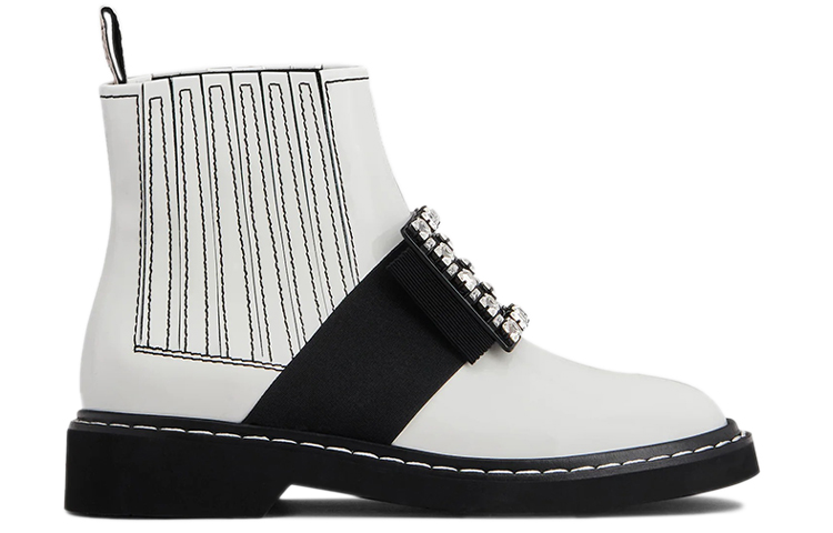 Order (W) Roger Vivier Viv'' Rangers ''Bestickte Leder-Stiefelette mit Nieten Weiß'' RVW54830210MRKB001