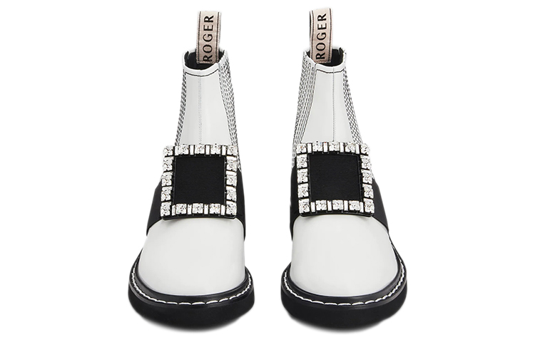 Shop (W) Roger Vivier Viv'' Rangers ''Bestickte Leder-Stiefelette mit Nieten Weiß'' RVW54830210MRKB001