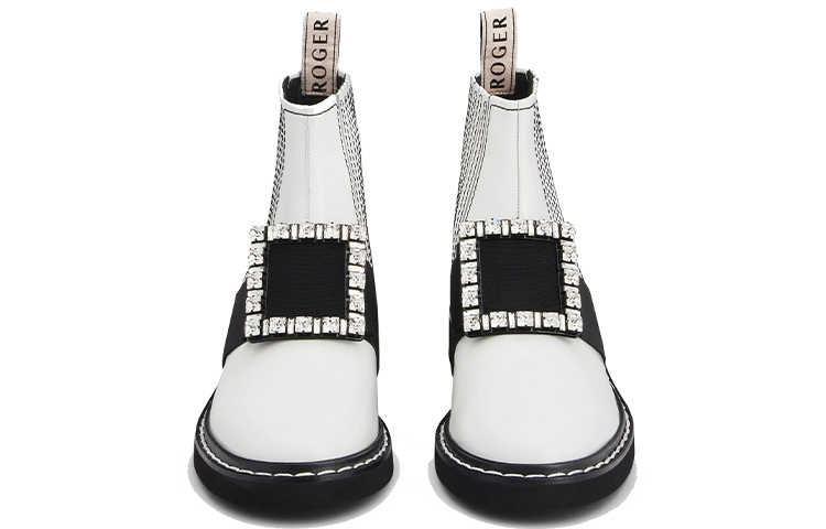 (W) Roger Vivier Viv' Rangers 'White Studded Embroidered Leather Ankle Boot' 圖 3