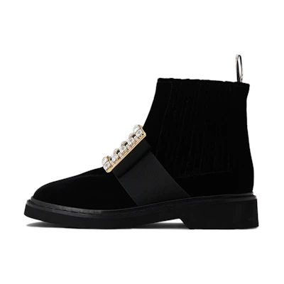 (W) Roger Vivier Viv' Rangers Black 'Buckle Velvet Chelsea'