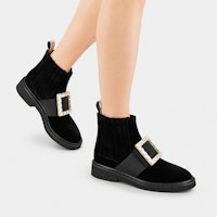 羅傑・維維亞 Viv' Rangers 鑽扣天鵝絨短靴 女款 黑色 Details for 羅傑・維維亞 Viv' Rangers 鑽扣天鵝絨短靴 女款 黑色