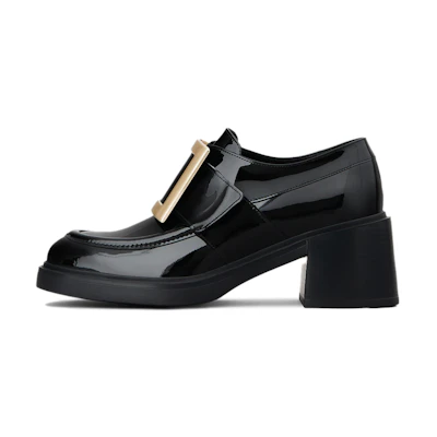 (W) Roger Vivier Viv' Rangers Black 'Metal Buckle Fashion Loafer High Heel'