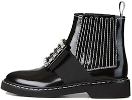 (Women) Roger Vivier Viv' Rangers Boots 'Crystal Buckle Embroidered Black Leather Chelsea' RVW54830210MRKB999 (Women) Roger Vivier Viv' Rangers Boots 'Crystal Buckle Embroidered Black Leather Chelsea' RVW54830210MRKB999