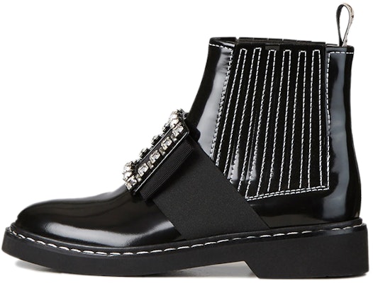 (Women) Roger Vivier Viv' Rangers Boots 'Crystal Buckle Embroidered Black Leather Chelsea' RVW54830210MRKB999 Buy (Women) Roger Vivier Viv' Rangers Boots 'Crystal Buckle Embroidered Black Leather Chelsea' RVW54830210MRKB999