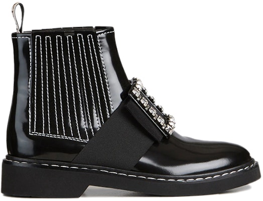 (Women) Roger Vivier Viv' Rangers Boots 'Crystal Buckle Embroidered Black Leather Chelsea' RVW54830210MRKB999 Order (Women) Roger Vivier Viv' Rangers Boots 'Crystal Buckle Embroidered Black Leather Chelsea' RVW54830210MRKB999