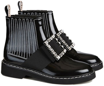 Roger Vivier Viv' 游騎兵鑽扣刺繡牛皮耐磨切爾西靴 女款 黑色 Lookbook Roger Vivier Viv' 游騎兵鑽扣刺繡牛皮耐磨切爾西靴 女款 黑色