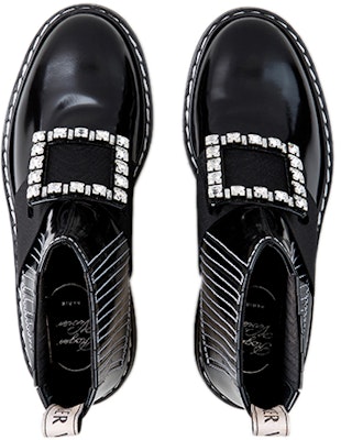 (Women) Roger Vivier Viv' Rangers Boots 'Crystal Buckle Embroidered Black Leather Chelsea' RVW54830210MRKB999 Purchase (Women) Roger Vivier Viv' Rangers Boots 'Crystal Buckle Embroidered Black Leather Chelsea' RVW54830210MRKB999