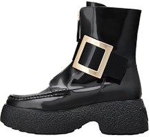 (Women) Roger Vivier Viv' Rangers Leather Boots 'Black Metal Buckle' RVW64231710MRKB999 (Women) Roger Vivier Viv' Rangers Leather Boots 'Black Metal Buckle' RVW64231710MRKB999