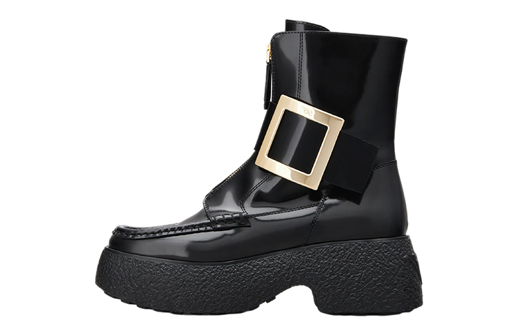(Women) Roger Vivier Viv' Rangers Leather Boots 'Black Metal Buckle' RVW64231710MRKB999