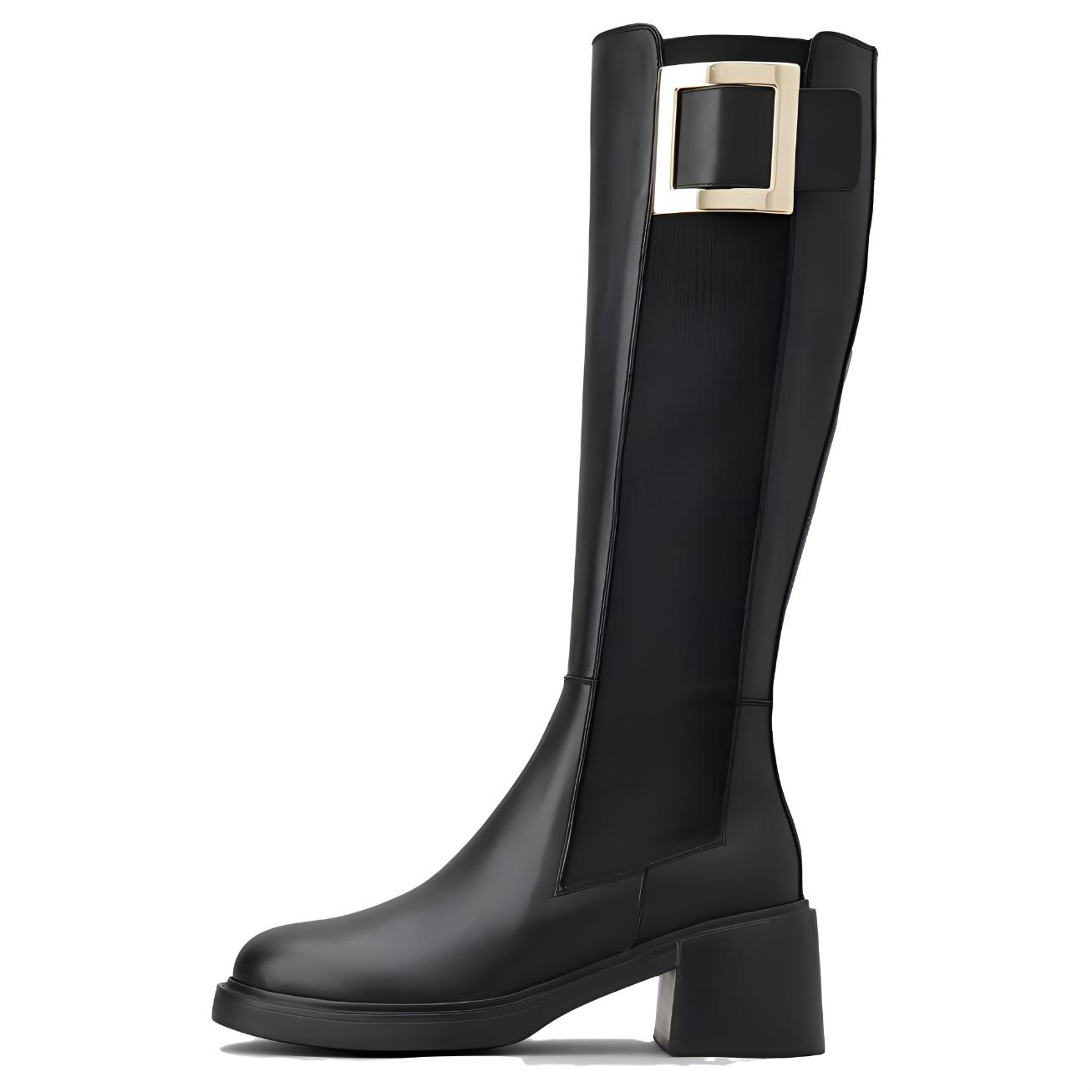 (Women) Roger Vivier Viv' Rangers Leather Round Toe High-Top Chelsea Boots 'Black' RVW59835920SOAB999