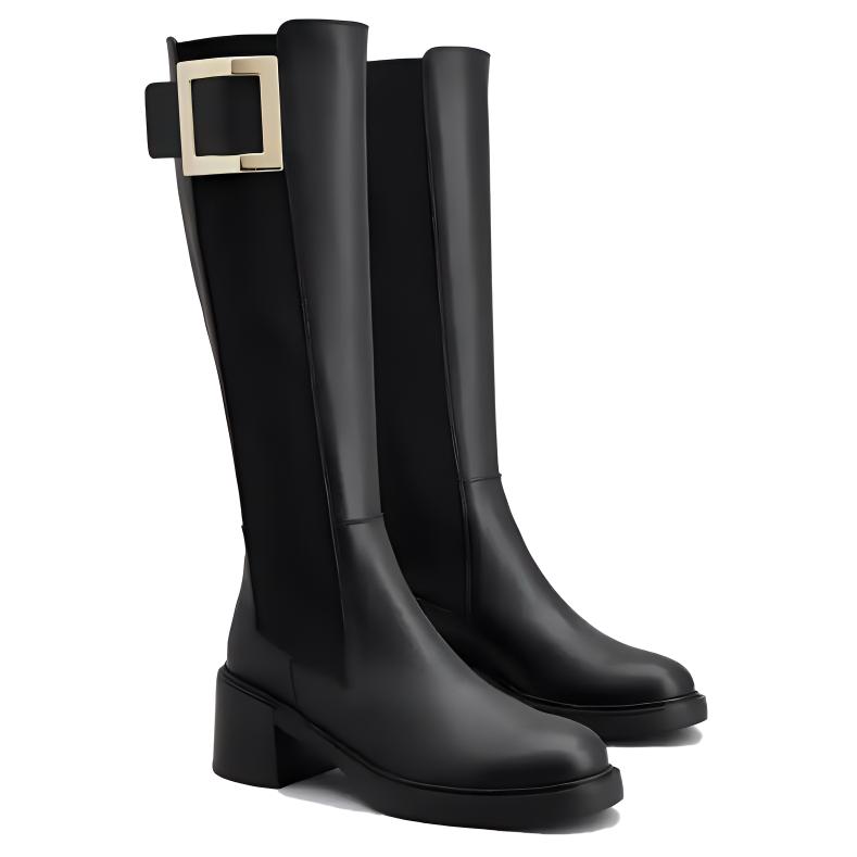 Order (W) Roger Vivier Viv'' Rangers Leren Hoge Chelsea Boots met Ronde Neus ''Zwart'' RVW59835920SOAB999