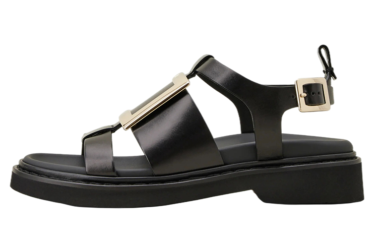 (Women) Roger Vivier Viv‘ Rangers Leather Sandals 'Black Metal Buckle' RVW64031520BSSB999