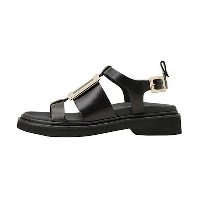(W) Roger Vivier Viv‘ Rangers Leather Sandals 'Black Metal Buckle'