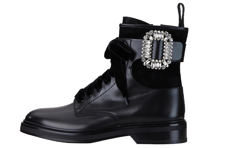 (Women) Roger Vivier Viv' Rangers Strass 'Black Buckle Leather Bootie' RVW49922980421B999