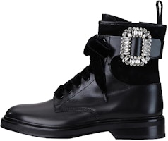 (Women) Roger Vivier Viv' Rangers Strass 'Black Buckle Leather Bootie' RVW49922980421B999 (Women) Roger Vivier Viv' Rangers Strass 'Black Buckle Leather Bootie' RVW49922980421B999