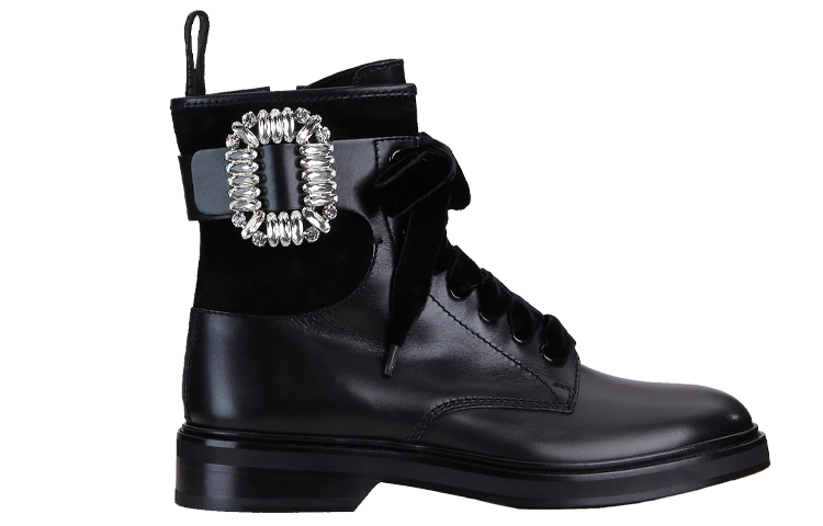 Order (W) Roger Vivier Viv' Rangers Strass 'Sepatu Bot Kulit Hitam Gesper' RVW49922980421B999