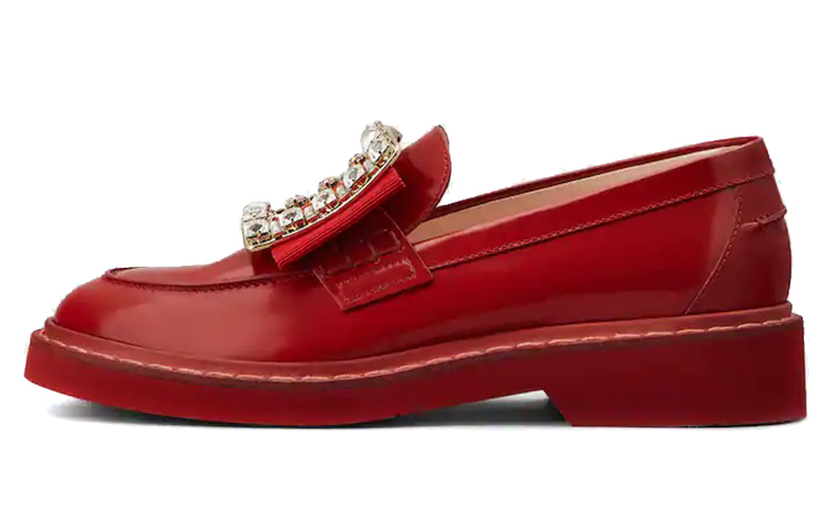 (W) Roger Vivier Viv' Rangers Strass 'Red Buckle Leather Loafers'