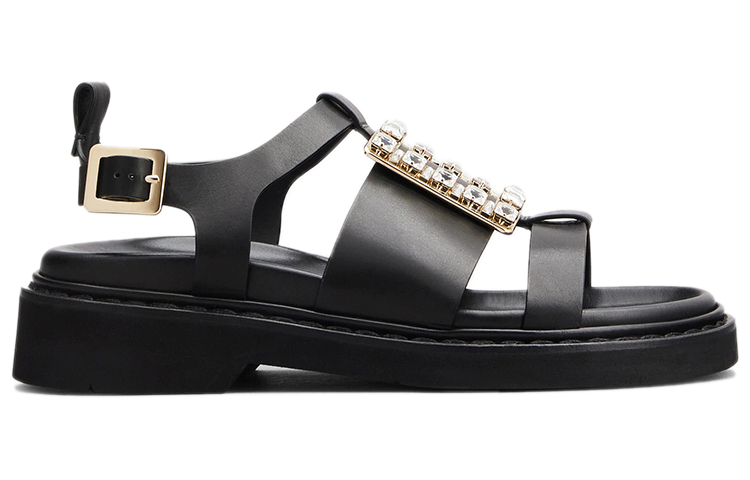 Order (W) Roger Vivier Viv' Rangers 水晶搭扣黑色皮革凉鞋 RVW64031470D90B999