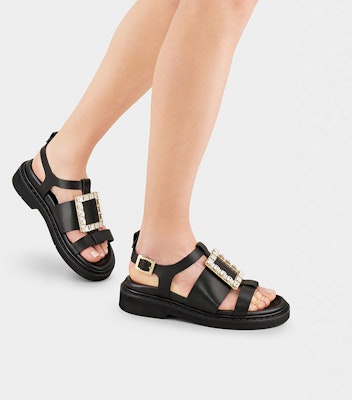 (Women) Roger Vivier Viv' Rangers Strass Buckle Leather Sandals 'Black' RVW64031470D90B999 Purchase (Women) Roger Vivier Viv' Rangers Strass Buckle Leather Sandals 'Black' RVW64031470D90B999