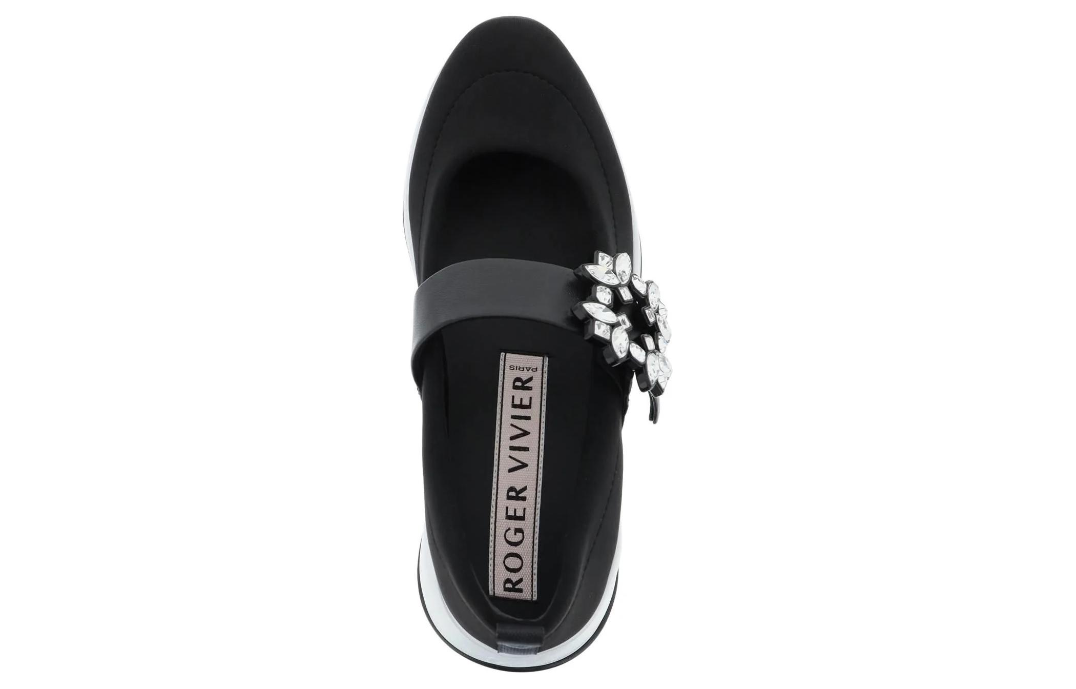 Shop (W) Roger Vivier Viv'' Run Babies Hitam Putih dengan Kristal Gesper RVW50637520T81B999