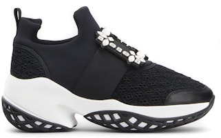 (Women) Roger Vivier Viv' Run Fabric Black White Crystal Buckle RVW50624180KOTB999 (Women) Roger Vivier Viv' Run Fabric Black White Crystal Buckle RVW50624180KOTB999