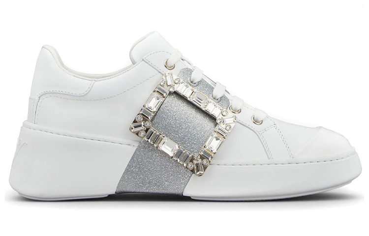 Order 羅傑‧維維亞 Viv' Skate 鑽扣牛皮時尚板鞋 女款 銀白