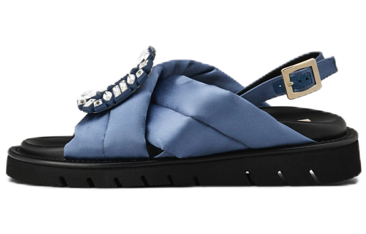 (Women) Roger Vivier Viv' Winter Puffy Sandals 'Blue Satin Crystal Buckle' RVW65432410JSZ1O78