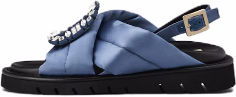 (Women) Roger Vivier Viv' Winter Puffy Sandals 'Blue Satin Crystal Buckle' RVW65432410JSZ1O78 (Women) Roger Vivier Viv' Winter Puffy Sandals 'Blue Satin Crystal Buckle' RVW65432410JSZ1O78