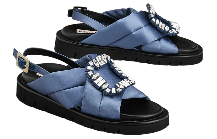 Order (W) Sandales Hiver Roger Vivier Viv'' Bleu Satin Boucle Cristal RVW65432410JSZ1O78