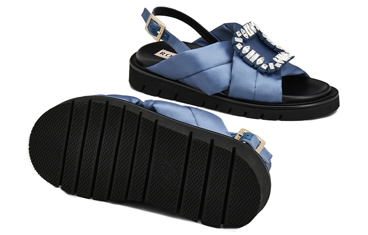 Shop (W) Sandales Hiver Roger Vivier Viv'' Bleu Satin Boucle Cristal RVW65432410JSZ1O78