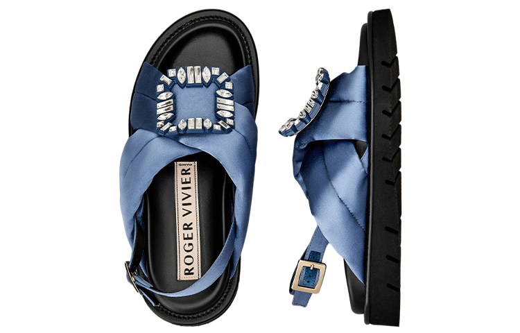 (W) Roger Vivier Viv' Winter Puffy Sandals 'Blue Satin Crystal Buckle' 圖 5