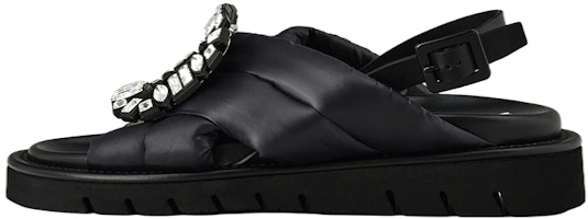 (Women) Roger Vivier Viv' Winter Puffy Strass Buckle Fabric Sandals 'Black' RVW65432410MJ4B999 (Women) Roger Vivier Viv' Winter Puffy Strass Buckle Fabric Sandals 'Black' RVW65432410MJ4B999